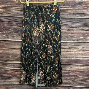 Maeve by Anthropologie Floral Black Button Up Front with Slit Long Skirt | 6